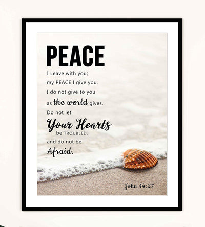 Peace I Leave With You-John 14:27-Bible Verse Wall Art Sign-8 x 10"-Christian Poster Print-Ready to Frame. Beach Image Scripture Print for Home-Office-Studio-Church D?cor. Perfect Religious Gift!