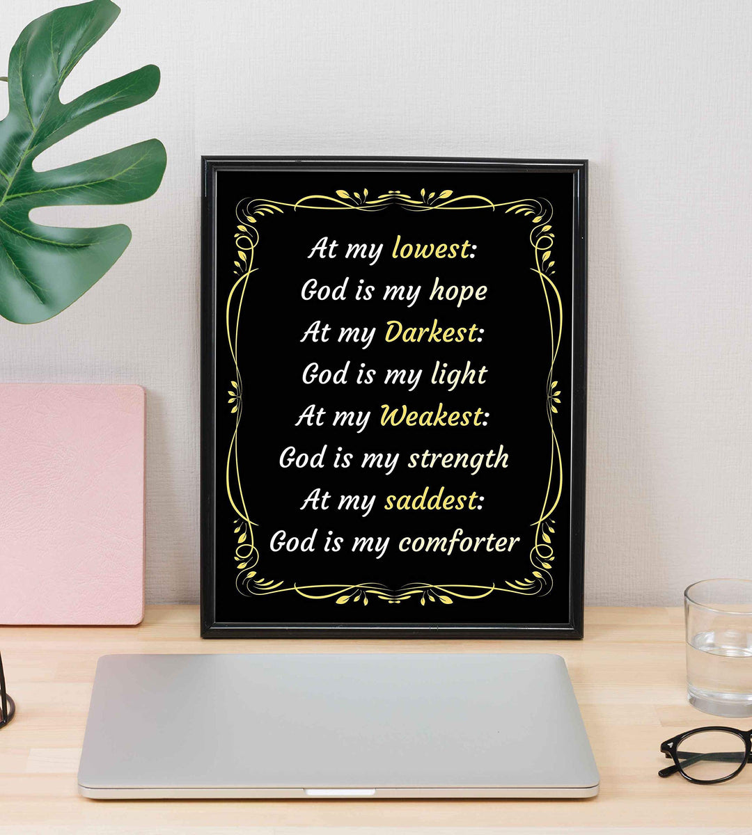 God Is My Hope-Light-Strength-Comforter-Spiritual Wall Art-8 x 10" Modern Typographic Poster Print-Ready to Frame. Inspirational Home-Office-Church D?cor. Great Christian Reminder of God&