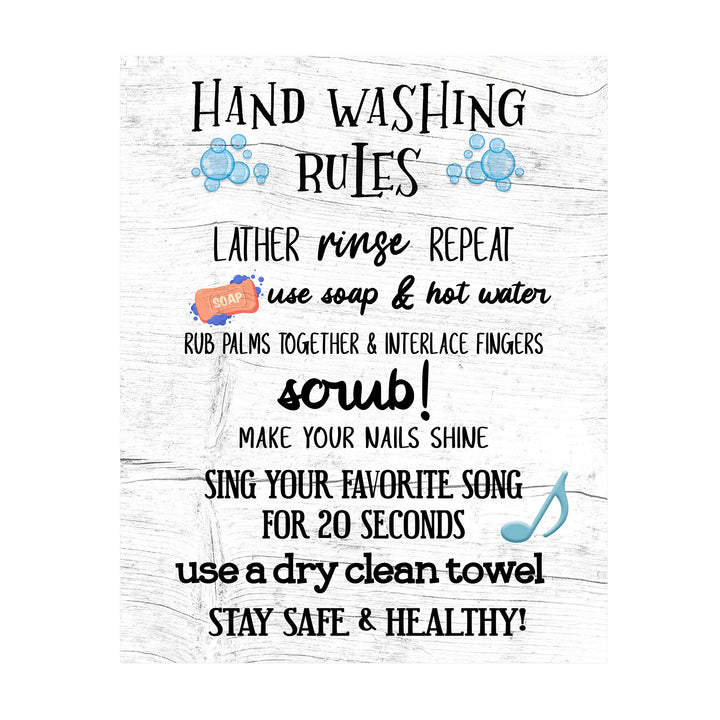 Hand Washing Rules-Lather, Rinse, Repeat- Fun Bathroom Wall Sign- 11x14" Rustic Art Print -Ready to Frame. Funny Home &amp; Bathroom Decor- Housewarming Wall Print. Perfect For Guests &amp; Kids Bathrooms.
