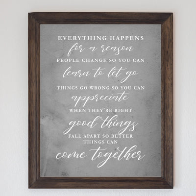 "Everything Happens For a Reason" Inspirational Quotes Wall Decor -8x10" Motivational Art Print-Ready to Frame. Modern Farmhouse Decoration for Home-Office-Classroom Sign. Great Gift!