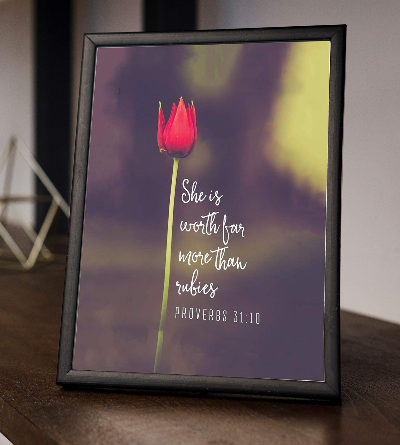 She Is Worth More Than Rubies- Proverbs 31:10 Bible Verse Wall Art- 8x10-Scripture Wall Print-Ready to Frame. Inspirational Home-Office-Church Decor. Perfect Christian Gift For That Special Woman.