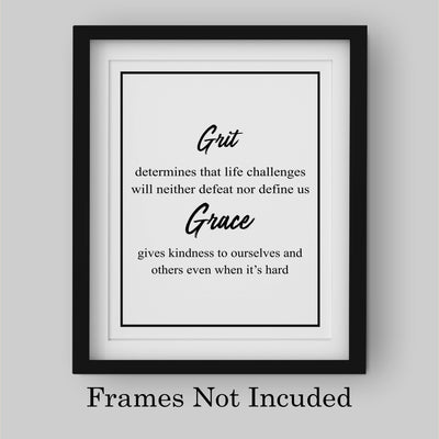 Grit-Life Challenges Neither Defeat Nor Define Us Motivational Quotes Wall Art -8 x 10" Modern Christian Poster Print-Ready to Frame. Positive Home-Office-Church-School Decor. Great Advice!