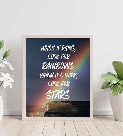 When It Rains, Look For Rainbows Inspirational Quotes Wall Sign -8 x 10" Wall Art Print-Ready to Frame. Modern Typographic Design. Home-Office-Studio-Motivation Decor. Great Positive Advice!