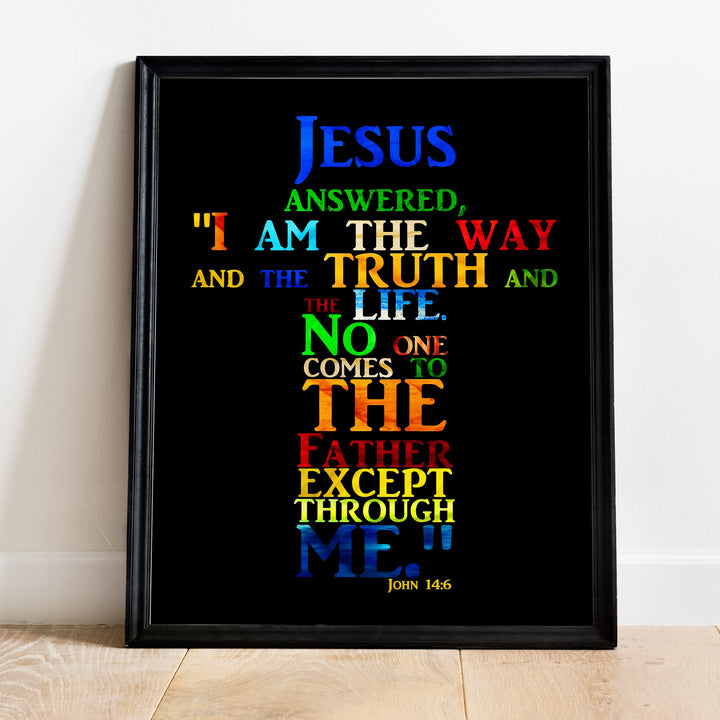 "Jesus-I Am the Way, Truth &amp; Life"-Bible Verse Wall Art -Cross Word Art Sign -Scripture Wall Print-Ready to Frame. Home-Office-Church-Religious Decor. John 14:6. Great Christian Gift!