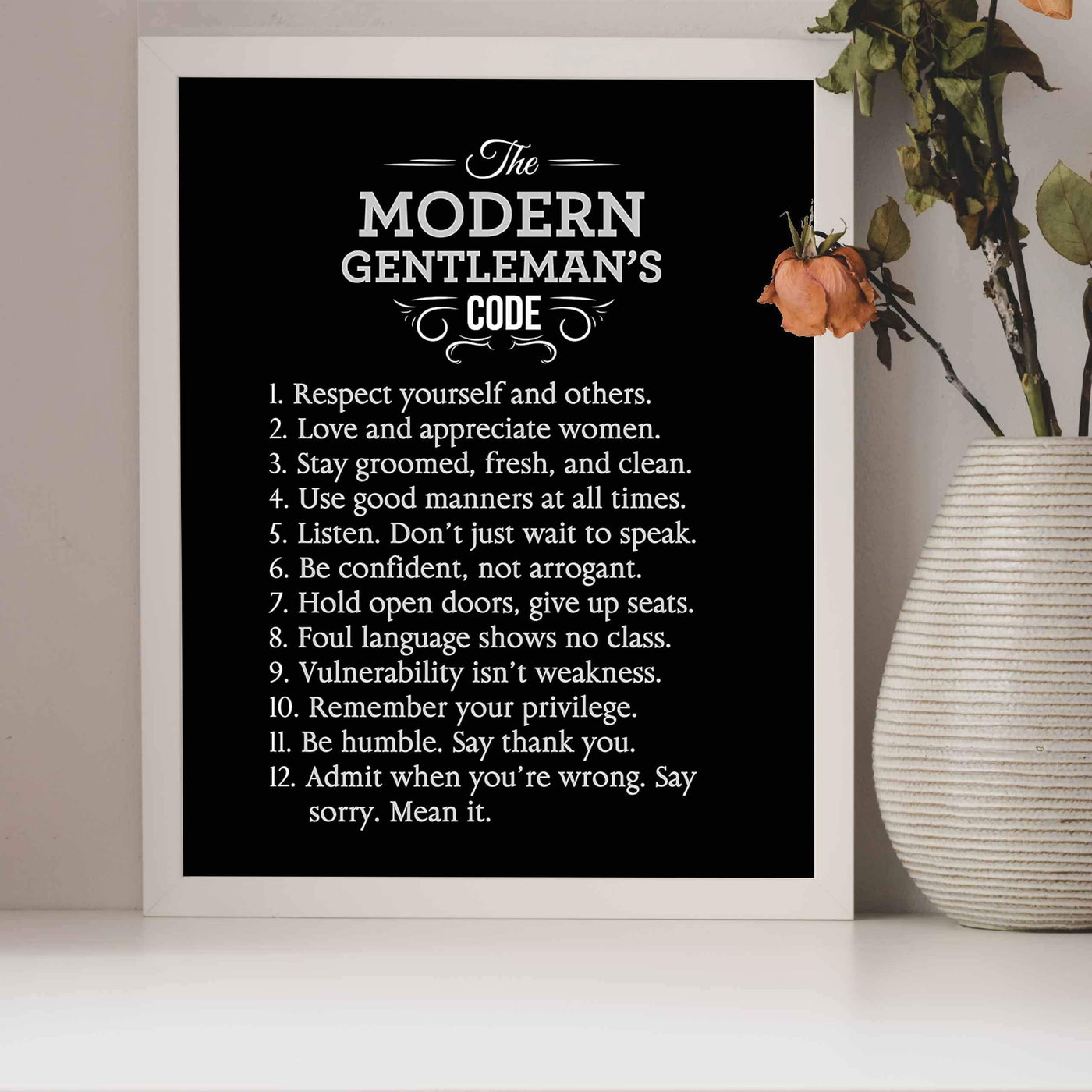 The Modern Gentleman's Code Motivational Quotes Wall Art Sign -8 x 10" Vintage Typographic Poster Print-Ready to Frame. Perfect Home-Office-Man Cave-Shop Decor. Great Advice for All Gentlemen!