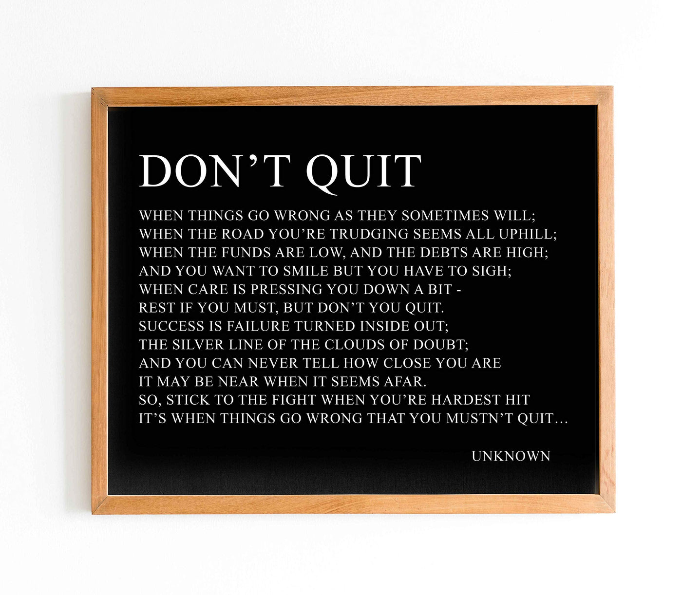 Don't Quit-Inspirational Poem Page Print-14 x 11" Poetic Wall Art Sign-Ready to Frame. Motivational Poster Print Perfect for Home-Office-Study-School Decor. Great Gift of Motivation for Poetry Fans!