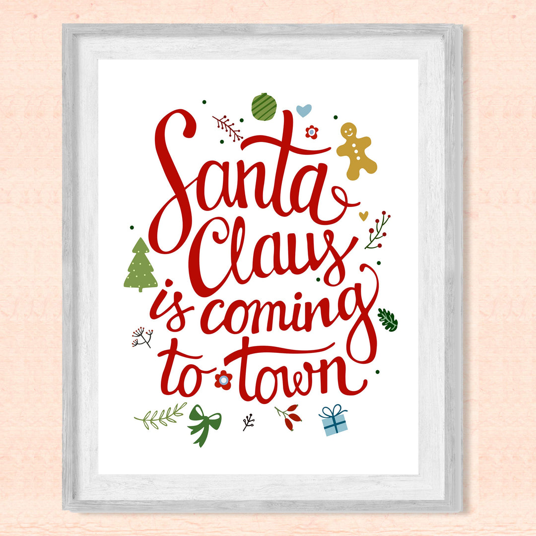 Santa Claus Is Coming To Town Christmas Songs Art Decor -8 x 10" Fun Holiday Wall Print -Ready to Frame. Musical Home-Welcome-Kitchen-Farmhouse-Christian Decor. Festive Decoration and Great Gift!