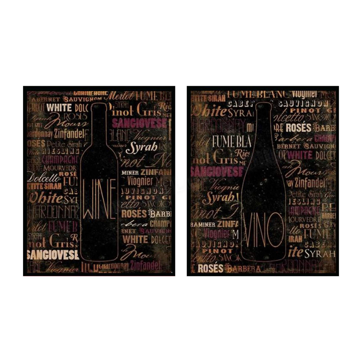 Wine & Vino Bottle Pairing with Variety Names (2)- 8 x 10"s Wall Art Prints- Ready to Frame. Home D?cor, Wine Decor & Kitchen Wall Decor. Perfect For Wine Lovers & Upscale Bars. Show Your Taste!