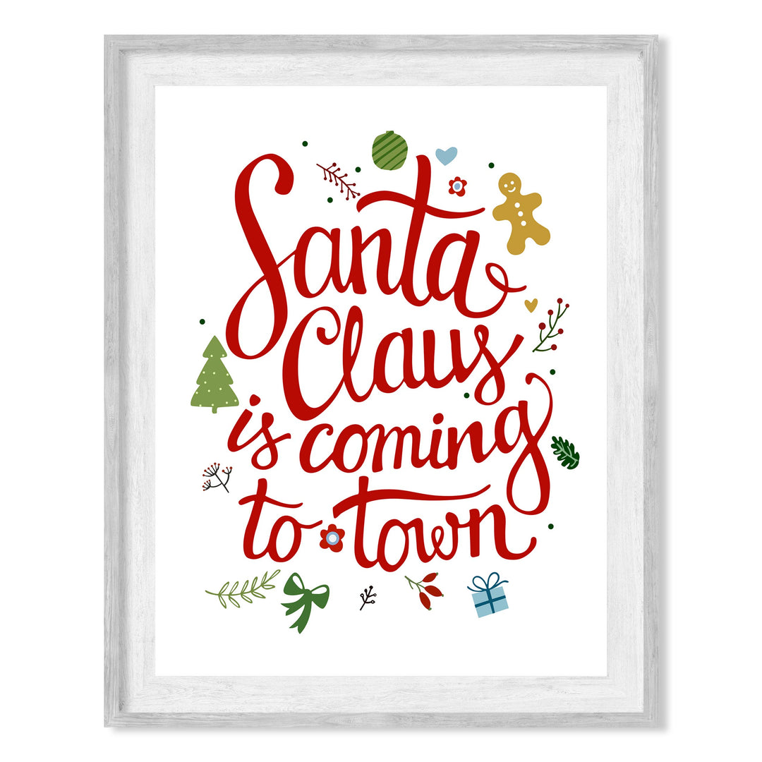 Santa Claus Is Coming To Town Christmas Songs Art Decor -8 x 10" Fun Holiday Wall Print -Ready to Frame. Musical Home-Welcome-Kitchen-Farmhouse-Christian Decor. Festive Decoration and Great Gift!