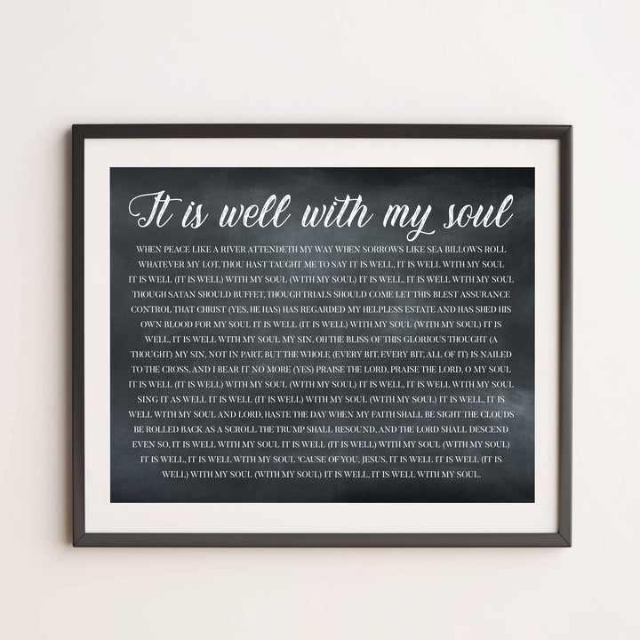 It Is Well With My Soul Christian Hymn Music Wall Art -14 x11" Inspirational Scripture Song Lyrics Word Art Print -Ready to Frame. Classic Hymnal Decoration for Home-Office-Religious Decor &amp; Gifts!