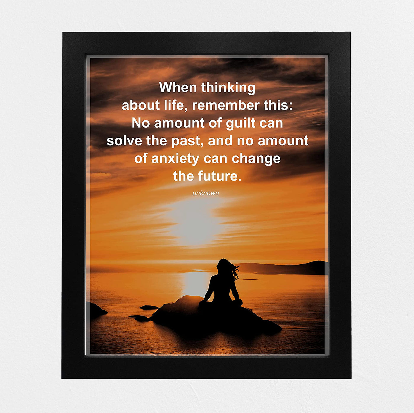 No Amount of Anxiety Can Change the Future Motivational Quotes Wall Art -8 x 10" Ocean Sunset Print-Ready to Frame. Inspirational Decor for Home-Office-School-Dorm-Beach House. Great Life Lesson!