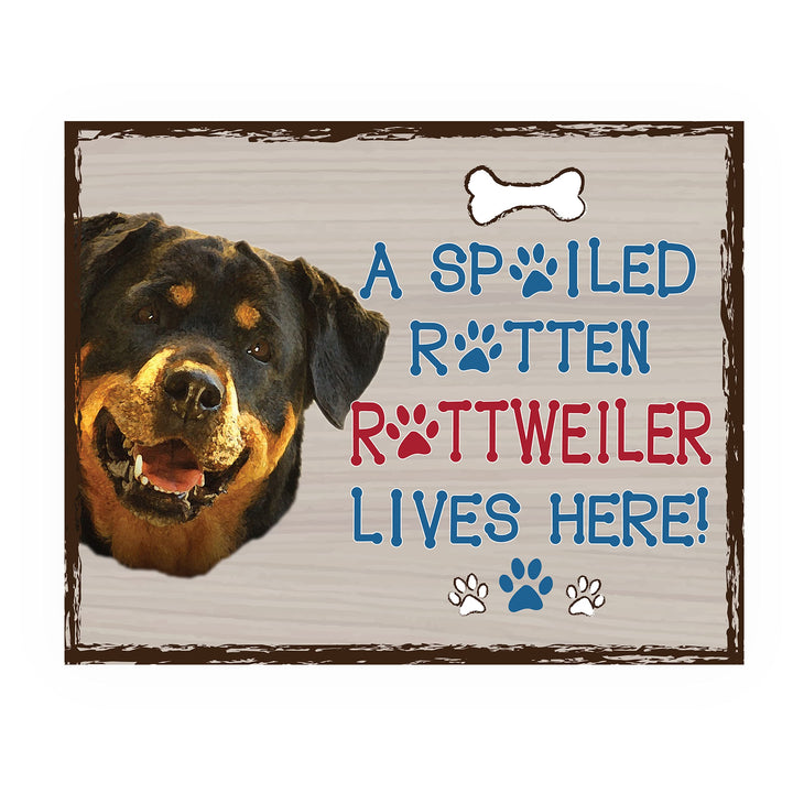 Rottweiler- Dog Poster Print- 10 x 8" Wall Decor Sign-Ready To Frame."A Spoiled Rotten Rottweiler Lives Here". Perfect Pet Wall Art for Home-Kitchen-Cave-Bar-Garage. Great Gift for Rottweiler Owners.