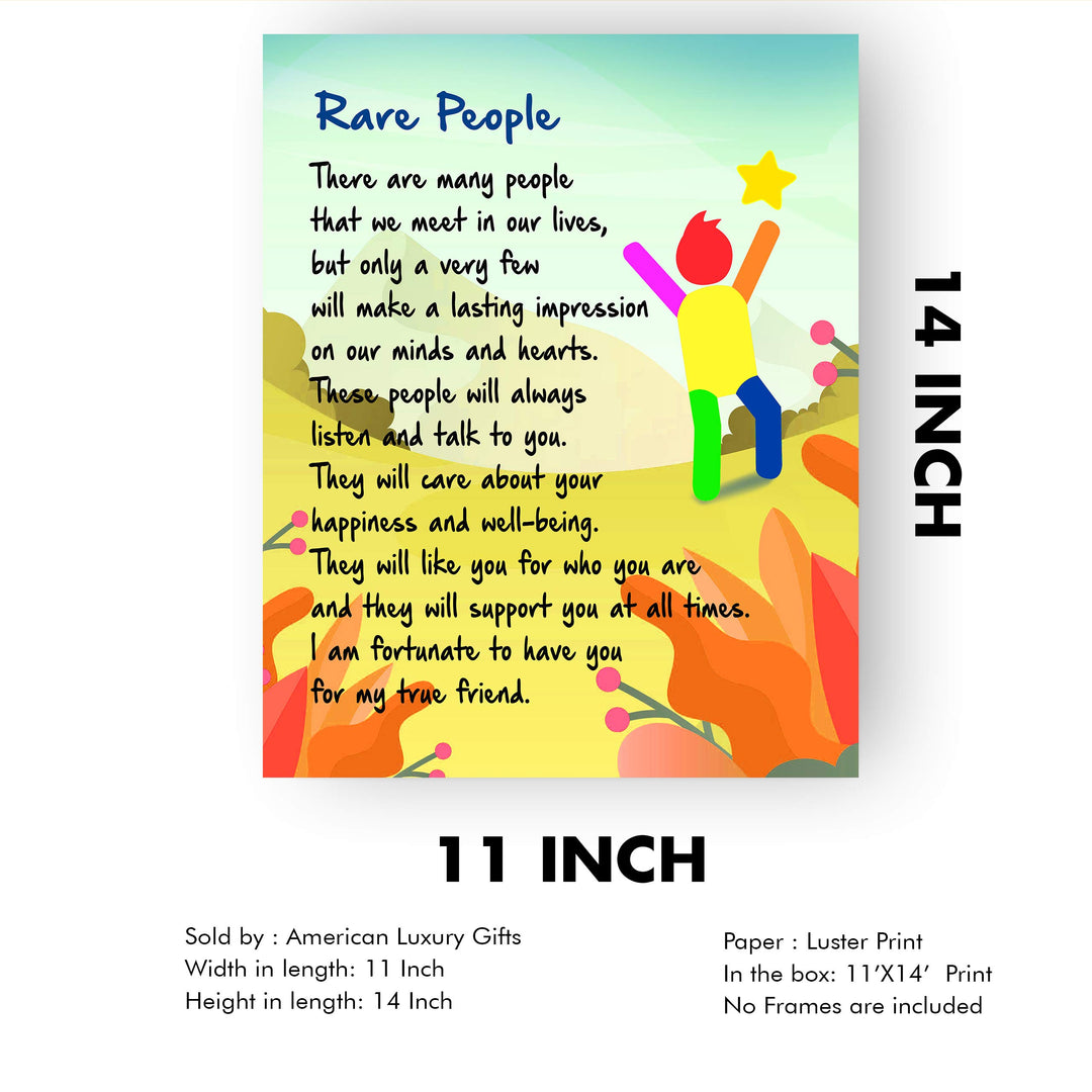 Rare People Inspirational Friendship Wall Art Sign -11 x 14" Modern Typographic Poster Print-Ready to Frame. Motivational Home-Office-School-Dorm Decor. Great Gift &amp; Reminder of True Friends!