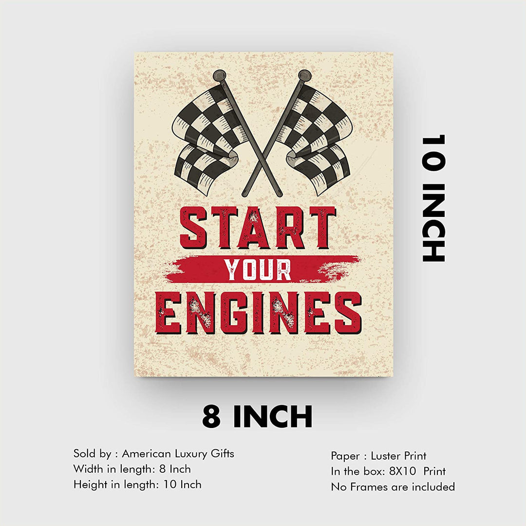 "Start Your Engines" Racing Poster Print- 8 x 10"