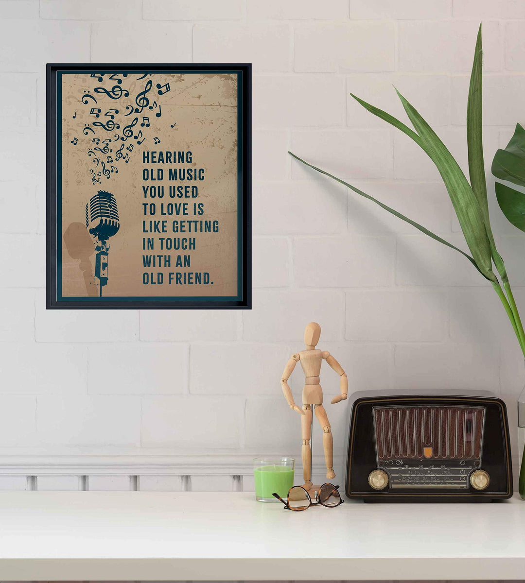 Hearing Old Music You Love-Like An Old Friend-Inspirational Quotes Wall Art-8 x 10" Motivational Poster Print with Microphone &amp; Music Notes Image-Ready to Frame. Home-Office-Studio-Classroom Decor.