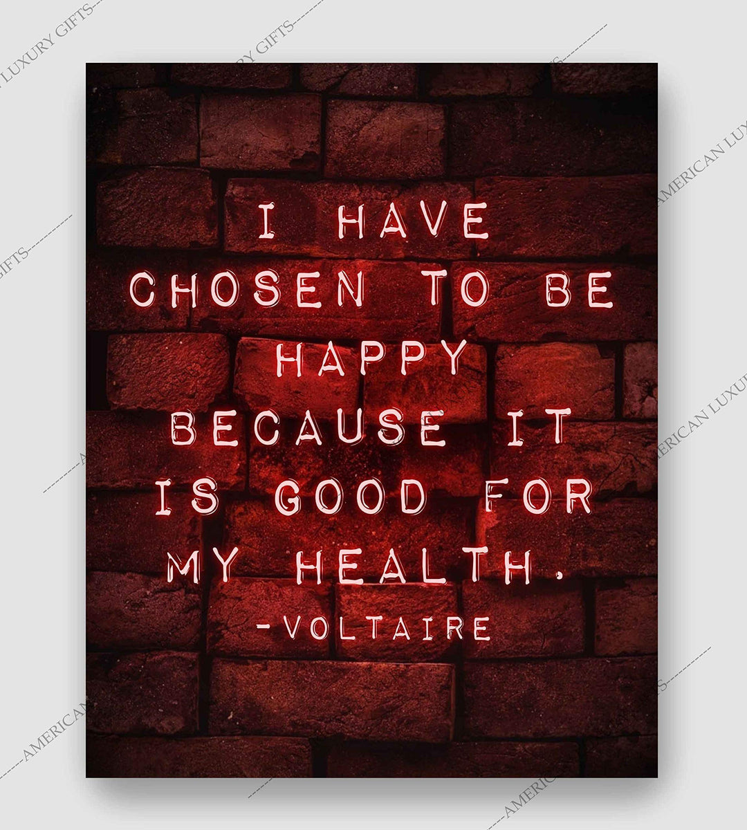 Voltaire Quotes Wall Art-"I Have Chosen To Be Happy-Good For My Health"-8 x 10" Motivational Poster Print w/Replica Brick Design-Ready to Frame. Inspirational Home-Office-Church-School Decor.