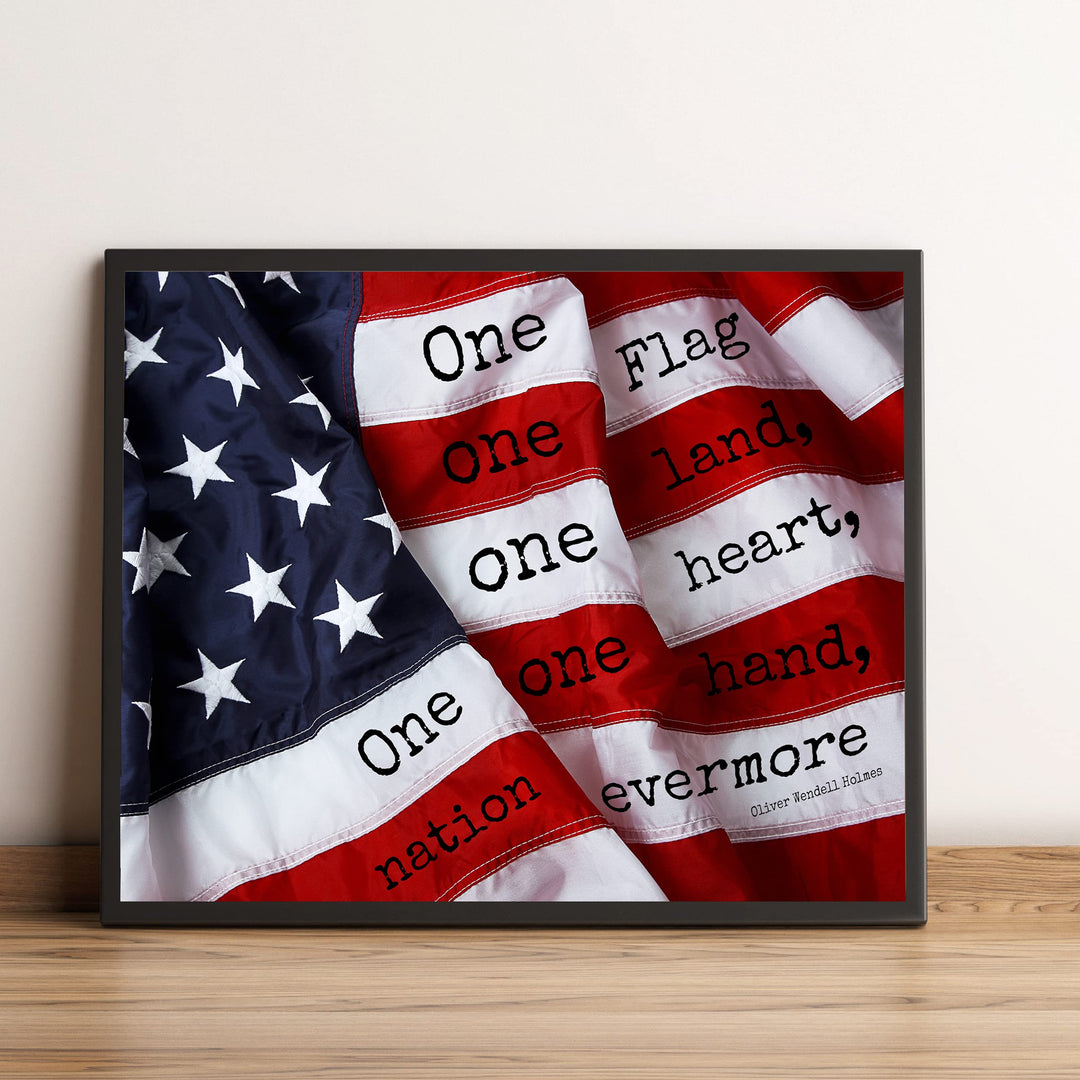 Oliver Wendell Holmes-"One Hand, Flag, Nation Evermore"-Supreme Court Justice History Quotes -10 x 8" American Flag Wall Art Print-Ready to Frame. Home-Law-Office-Library Decor. Great Patriotic Gift!