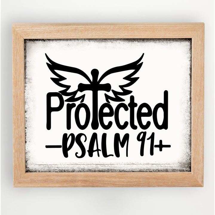 Protected-Psalm 91 Bible Verse Wall Art Print -10 x 8- Rustic Cross w/Angel Wings Print- Ready to Frame. Scripture Wall Decor for Home -Office -School -Religious &amp; Christian Gifts. Powerful Verse.