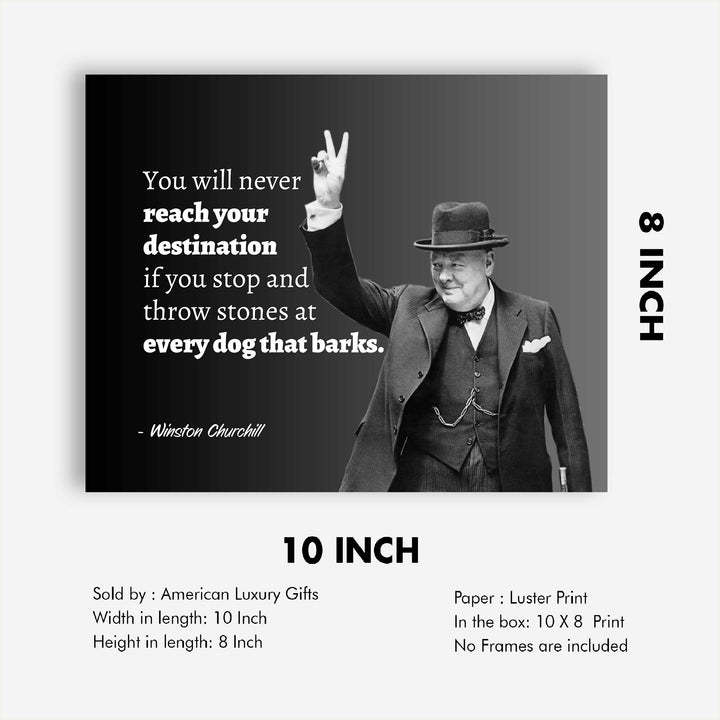 Winston Churchill Quotes- Wall Art-"You Will Never Reach Your Destination"- 10 x 8" Wall Print- Ready to Frame. Retro Home-Office-Library D?cor. Perfect Gift for Motivation &amp; Inspiration.