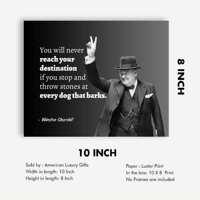 Winston Churchill Quotes- Wall Art-"You Will Never Reach Your Destination"- 10 x 8" Wall Print- Ready to Frame. Retro Home-Office-Library D?cor. Perfect Gift for Motivation & Inspiration.