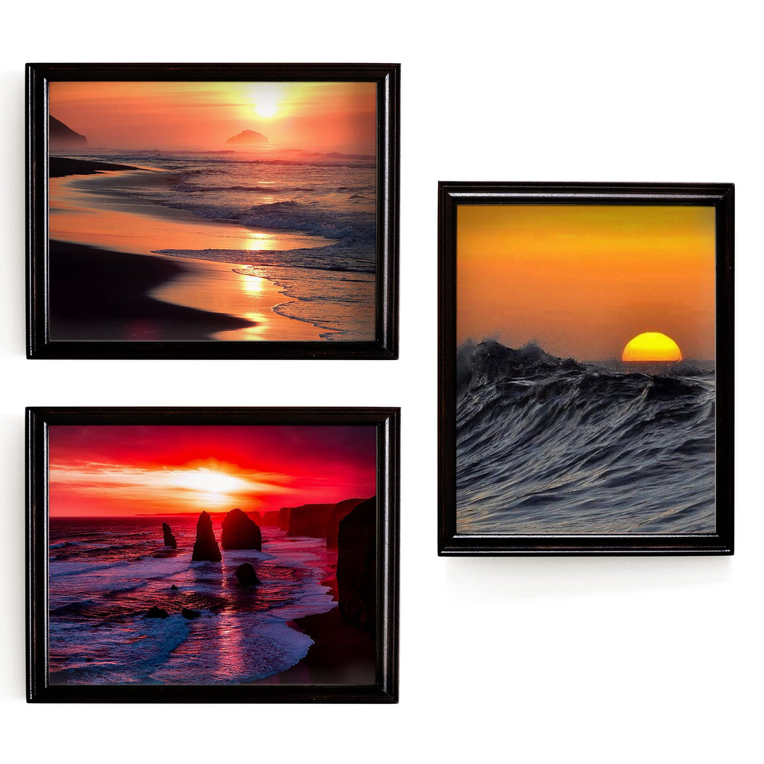 Tropical Beach Sunset Trio- 3 Image Set-Wall Art Prints- 8 x 10"s- Ready to Frame. Beautiful Beach D?cor- Island Beach Sunsets Make the Perfect Art for Any Room. Great Gift for Beach Pictures Wall Art