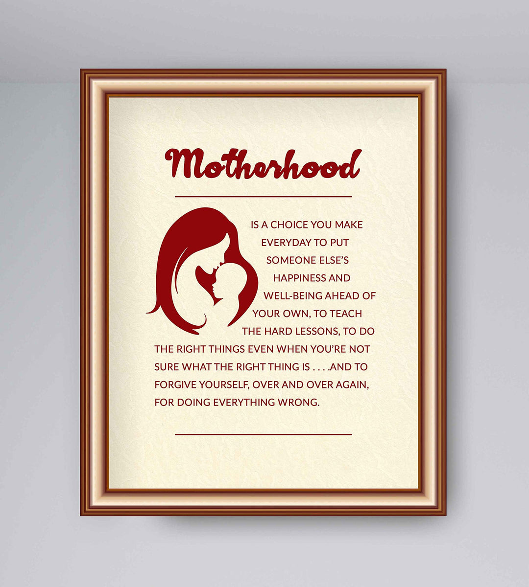 Motherhood -Inspirational Wall Art Sign- 8 x 10" Modern Typographic Poster Print-Ready to Frame. Motivational Wall Decor for Home-Office-Nursery-Clinic. Great for Mothers. Perfect Baby Shower Gift!