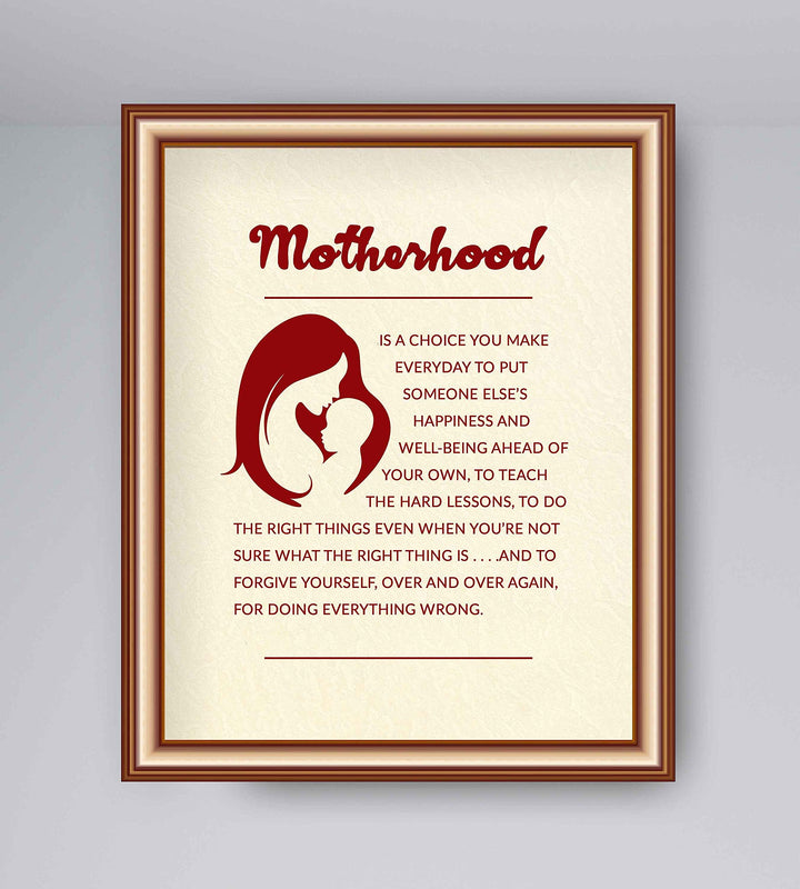 Motherhood -Inspirational Wall Art Sign- 8 x 10" Modern Typographic Poster Print-Ready to Frame. Motivational Wall Decor for Home-Office-Nursery-Clinic. Great for Mothers. Perfect Baby Shower Gift!