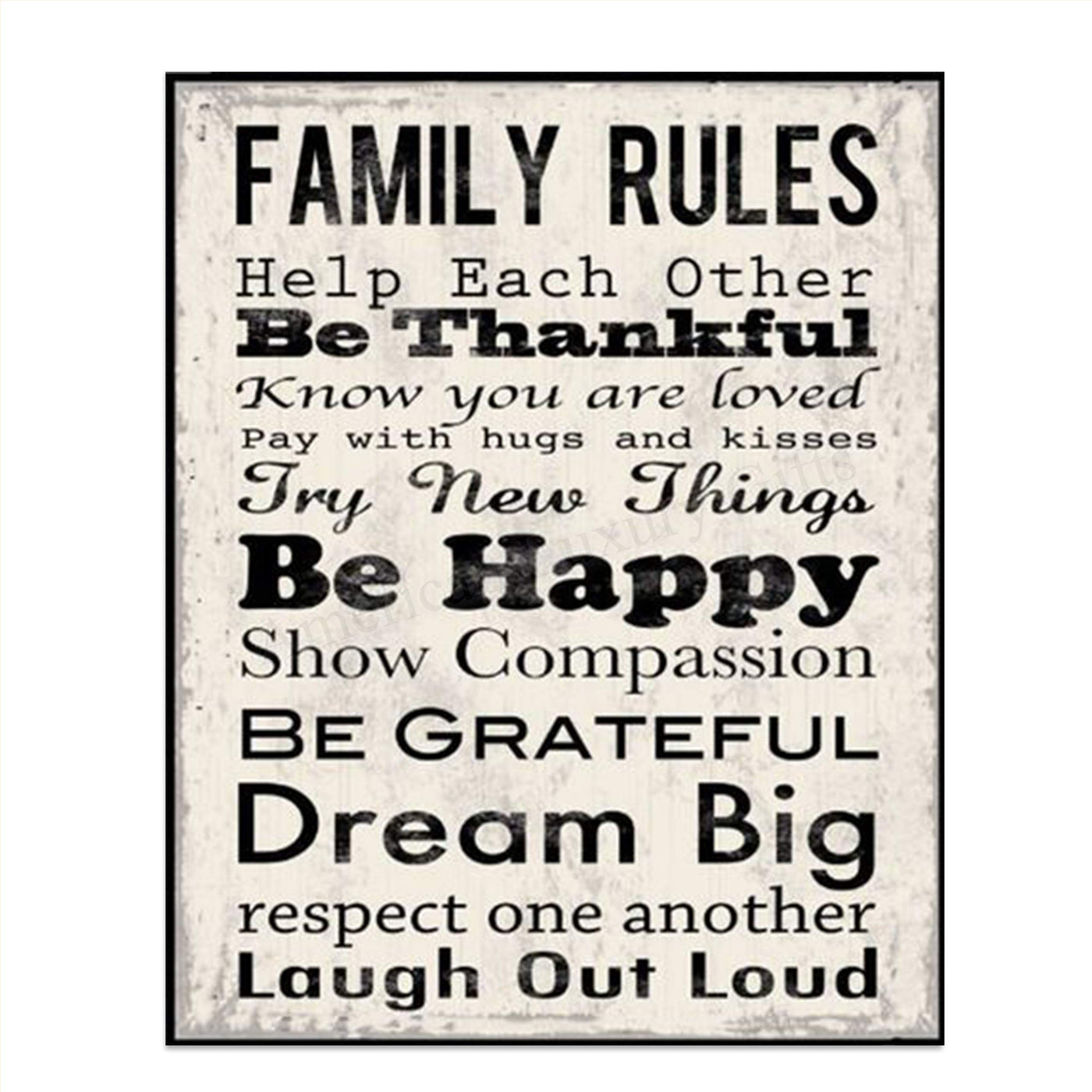 Family Rules Sign-"Be Thankful-Happy-LOL"- Wall Art- 8 x 10" Print Wall Decor-Ready to Frame. Distressed Sign Replica Print for Home. Great Reminders to Love, Appreciate & Respect. Great Sign for ALL!