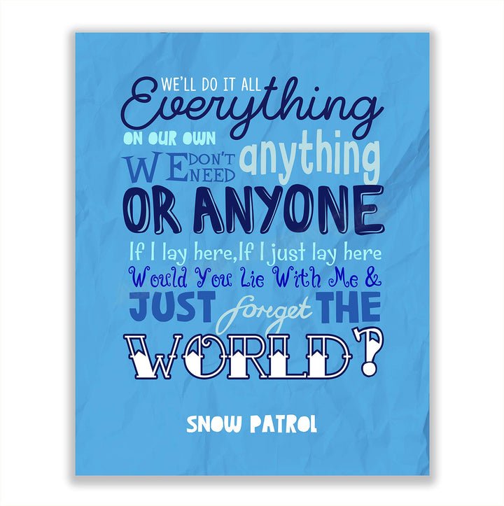 Snow Patrol Band-"Would You Lie With Me &amp; Just Forget the World"-Chasing Cars Song Lyrics-8 x 10" Wall Art Print-Ready to Frame. Home-Office-Studio-Bar-Cave Decor. Great Gift for Pop Rock Music Fans!
