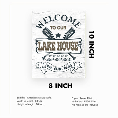Welcome to Our Lake House- Rustic Wall Decor -8 x 10" Replica Distressed Wood Print -Ready to Frame. Perfect Sign for Lake House-Cabin-Lodge. Reminder to Relax & Enjoy Life! Printed on Photo Paper.