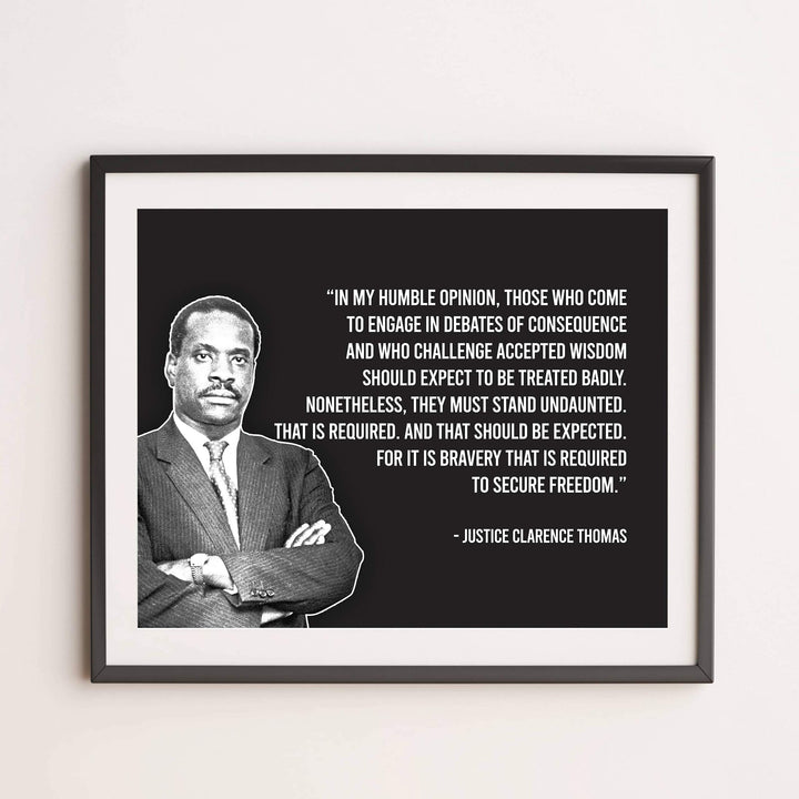 Justice Clarence Thomas-"It Is Bravery That Is Required to Secure Freedom"-Motivational Quotes Wall Decor-14 x 11" Typographic Portrait Art Print-Ready to Frame. Home-Office-School-Dorm-Library Decor.