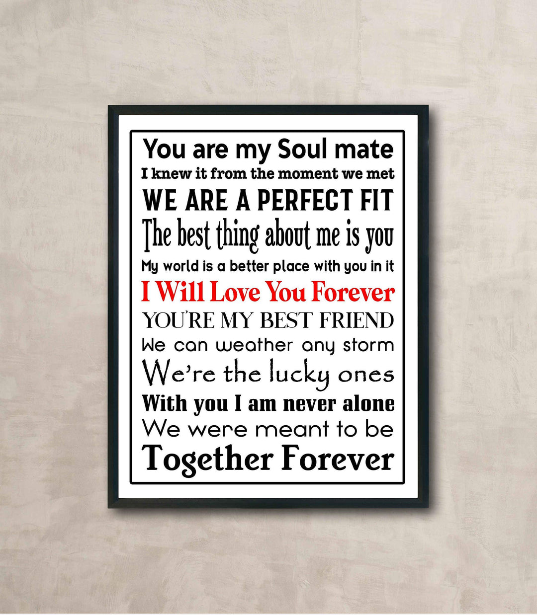 You Are My Soul Mate Love Quotes Wall Art Decor -11 x 14" Inspirational Love &amp; Marriage Poster Print-Ready to Frame. Romantic Gift for Spouse-Partner-Newlyweds. Perfect Wedding-Anniversary Present!