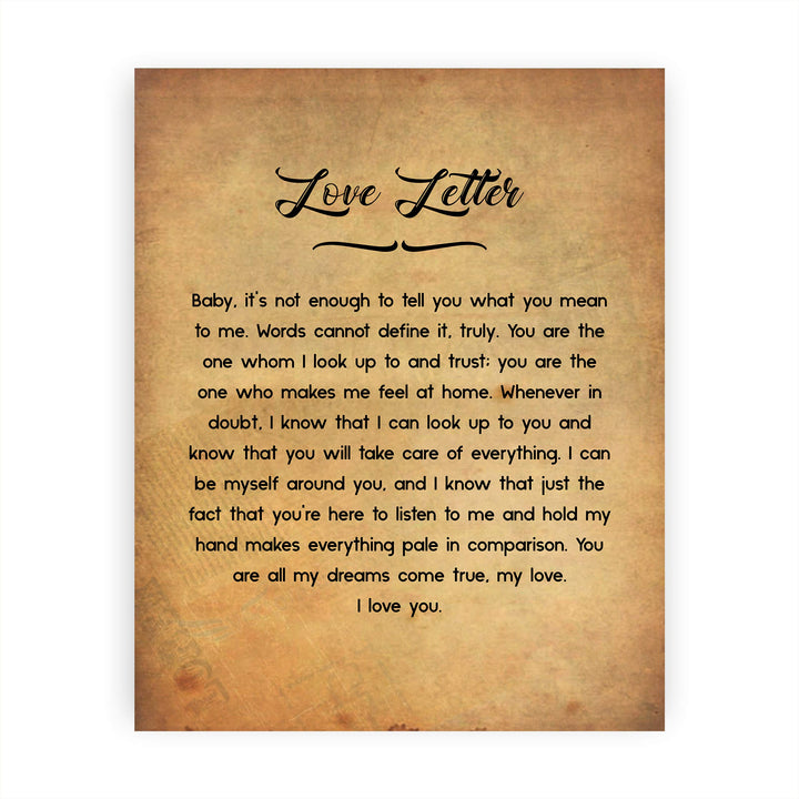 Love Letter- You Are My Everything- Wall Art Print-8 x 10" Wall Decor-Ready to Frame. Distressed Typographic Parchment Print for Home-Bedroom- Office Decor. Lifetime Gift For That Special Person.