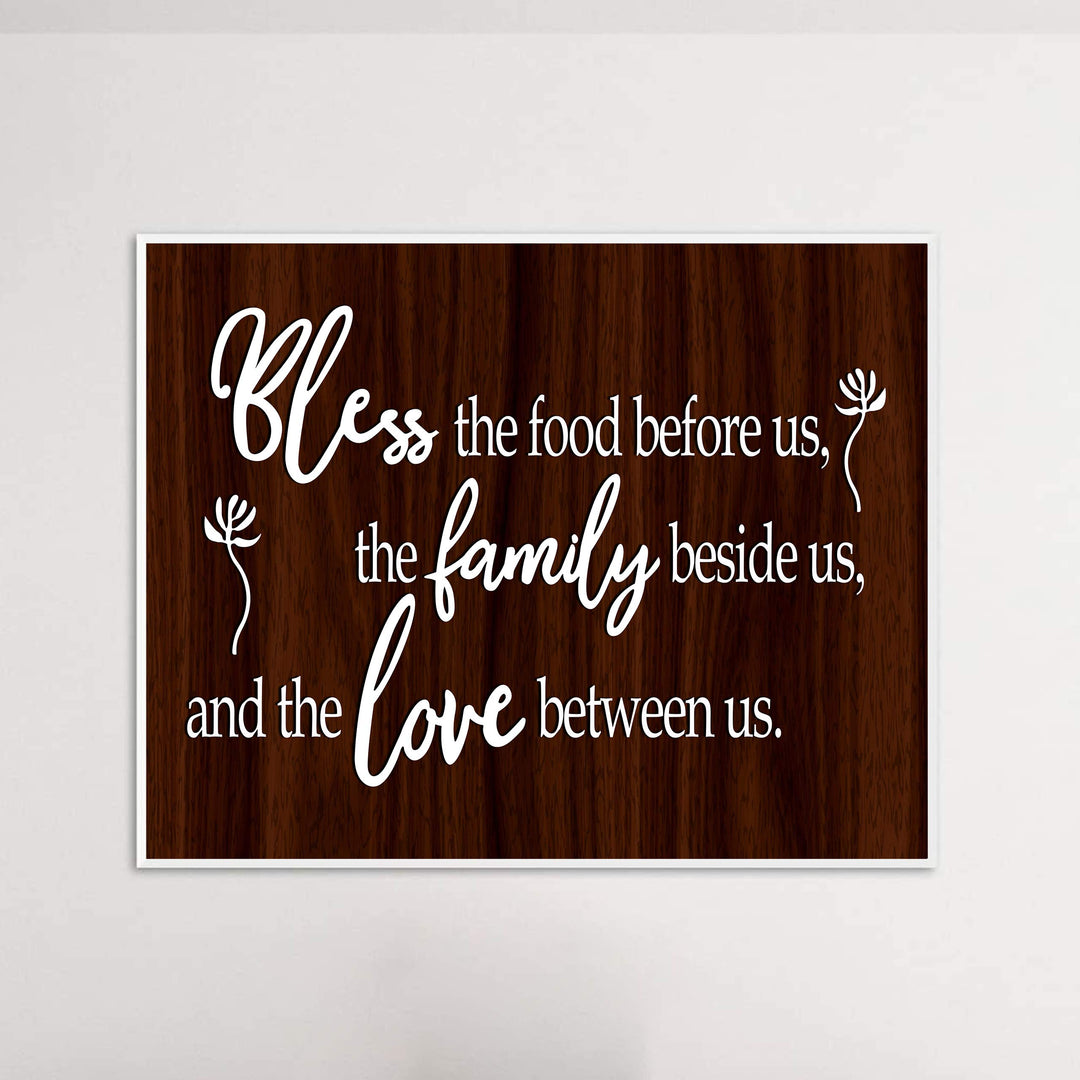 Bless the Food Before Us-Family Beside Us Christian Prayer Wall Art -14 x 11" Rustic Kitchen Print-Ready to Frame. Inspirational Wall Decor w/Replica Wood Design. Perfect Home &amp; Dining Room Decor!