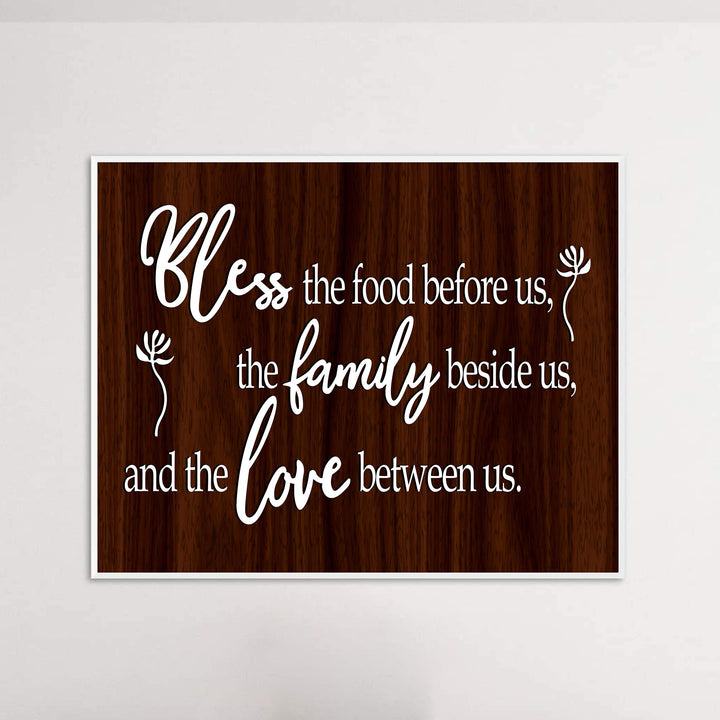 Bless the Food Before Us-Family Beside Us Christian Prayer Wall Art -14 x 11" Rustic Kitchen Print-Ready to Frame. Inspirational Wall Decor w/Replica Wood Design. Perfect Home &amp; Dining Room Decor!