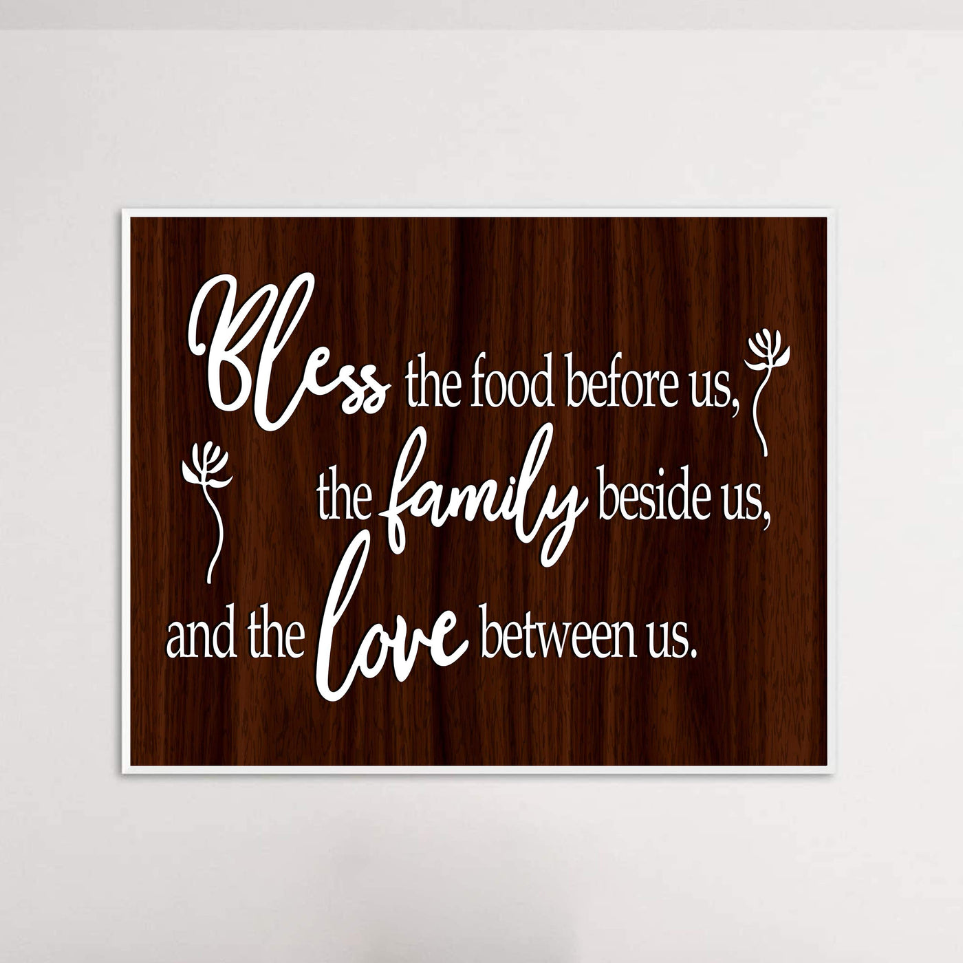 Bless the Food Before Us-Family Beside Us Christian Prayer Wall Art -14 x 11" Rustic Kitchen Print-Ready to Frame. Inspirational Wall Decor w/Replica Wood Design. Perfect Home & Dining Room Decor!