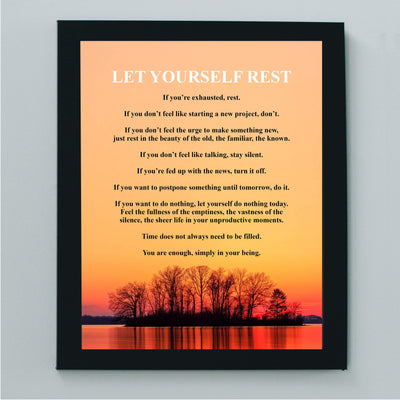 Let Yourself Rest Inspirational Quotes Wall Art -8 x 10" Peaceful Lake Sunset Photo Print -Ready to Frame. Motivational Decoration for Home-Office-Cabin-Lodge Decor. Great Gift for Inspiration!