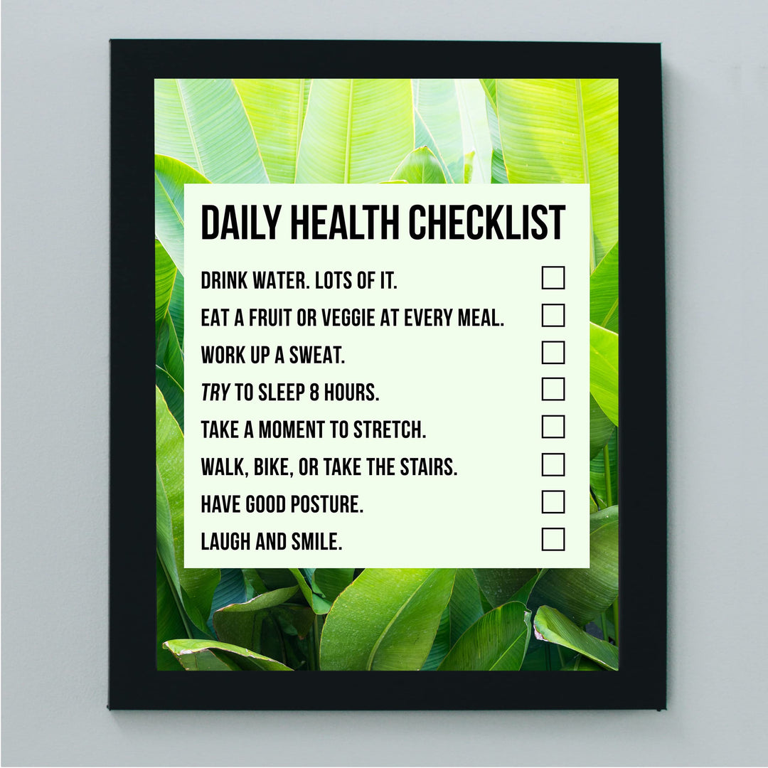 Daily Health Checklist-Motivational Quotes Wall Art-8 x 10" Typographic Diet-Exercise-Fitness Print-Ready to Frame. Home-Office-Gym-Locker Room-Classroom Decor. Perfect Sign for Motivation!