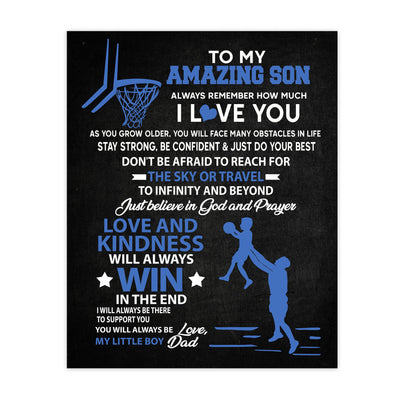 To My Amazing Son -Basketball Inspirational Family Wall Art Sign -11 x 14" Motivational Typographic Poster Print -Ready to Frame. Loving Message for Any Son. Great Birthday-Graduation-Wedding Gift!