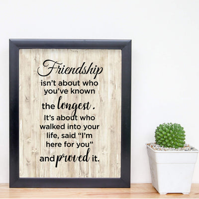 Friendship Isn't About Who You've Known Longest Inspirational Friendship Sign -8 x 10" Typographic Wall Art Print-Ready to Frame. Home-Office-School-Dorm Decor. Great Gift for All Friends & BFF's!