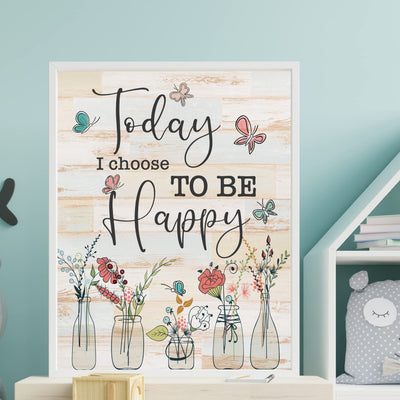 "Today I Choose To Be Happy" Inspirational Quotes Wall Art Sign -8 x 10" Pink Floral Wall Print -Ready to Frame. Motivational Home-Office-Classroom-Library-Positive Decor. Inspiring Gift!
