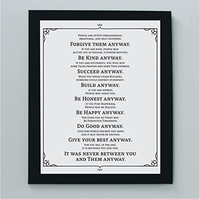 Mother Teresa"Anyway" Quotes Wall Art- “Do It Anyway”- 8 x 10"