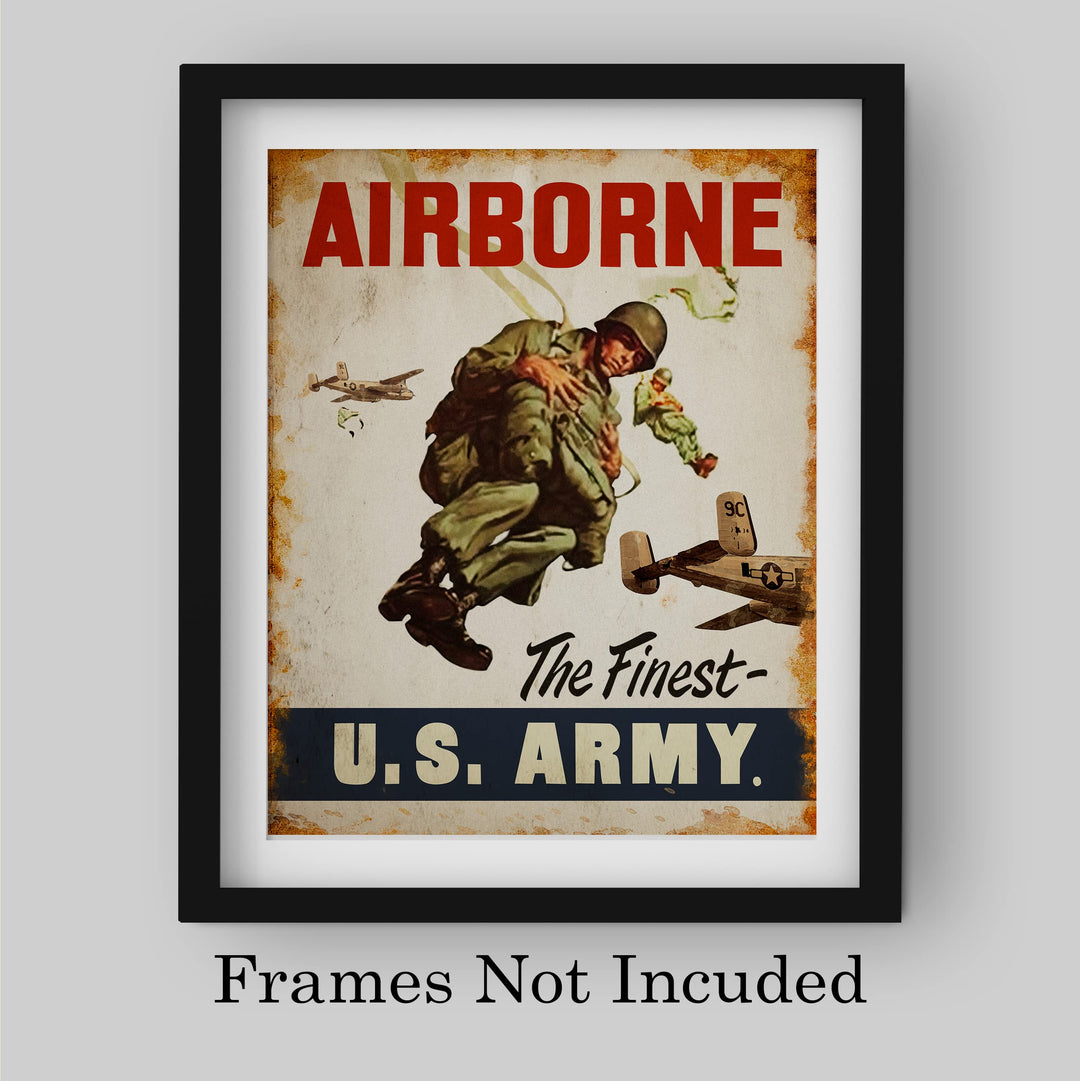 US Army Airborne -The Finest United States Army Badge Wall Sign -8 x 10" US Military Print -Ready to Frame. Home-Office-School-Cave Decor. Great Gift for Veterans! Display Your Pride -Go Army!