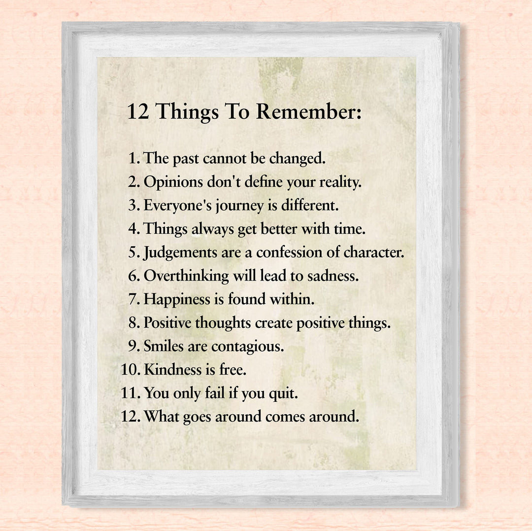 "12 Things To Remember"- Inspirational Wall Art- 8 x 10" Print Wall Decor -Ready to Frame. Modern Typographic Print for Home-Office-School Decor. Great Positive Thinking &amp; Graduation Gift!