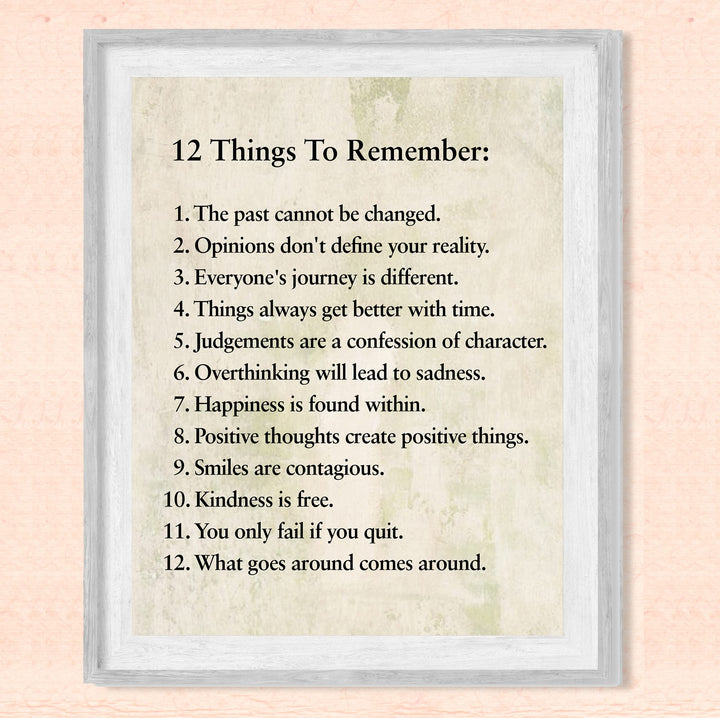 "12 Things To Remember"- Inspirational Wall Art- 8 x 10" Print Wall Decor -Ready to Frame. Modern Typographic Print for Home-Office-School Decor. Great Positive Thinking &amp; Graduation Gift!