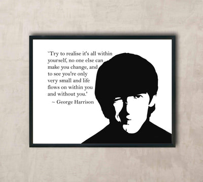 George Harrison Song Lyric Art-"Realise It's All Within Yourself"- 10 x 8" Silhouette Wall Print-Ready to Frame. Modern Inspirational Home-Office-Studio-Cave D?cor. Perfect Gift For All Beatles Fans!