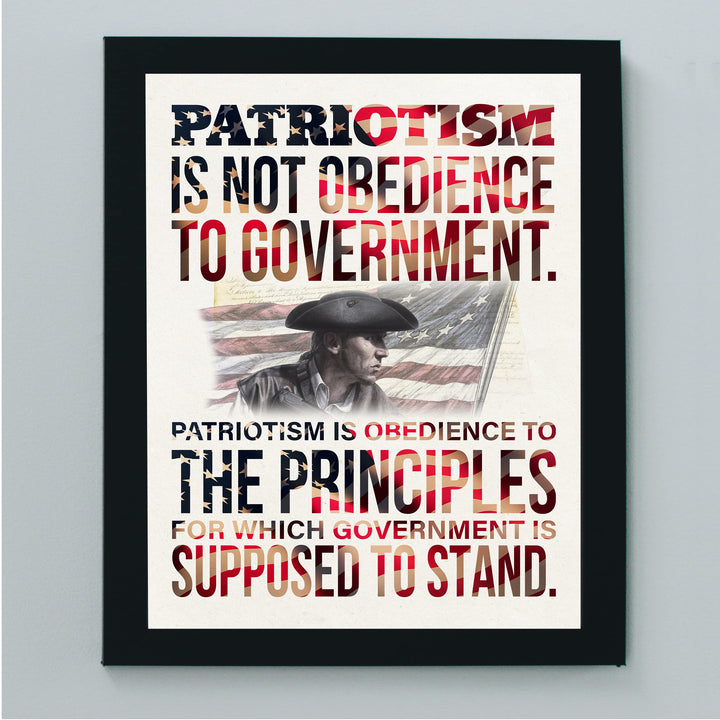 "Patriotism Not Obedience to Government"-Patriotic USA Wall Art Decor -8 x 10" American Flag Print -Ready to Frame. Home-Office-Military-Cave Decor. Great Gift for Active Duty -Veterans!