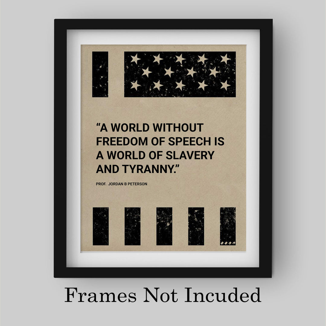 World Without Freedom of Speech-Is of Slavery &amp; Tyranny-American Flag Wall Art-8 x 10" Patriotic Poster Print-Ready to Frame. Rustic Decor for Home-Office-Bar-Cave. Show Your Love of USA &amp; Freedom!