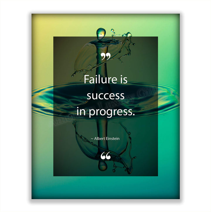 Albert Einstein-"Failure Is Success In Progress" Motivational Quotes Wall Art-8 x 10" Typographic Poster Print-Ready to Frame. Inspirational Home-Office-Dorm Decor. Positive Classroom Decoration!
