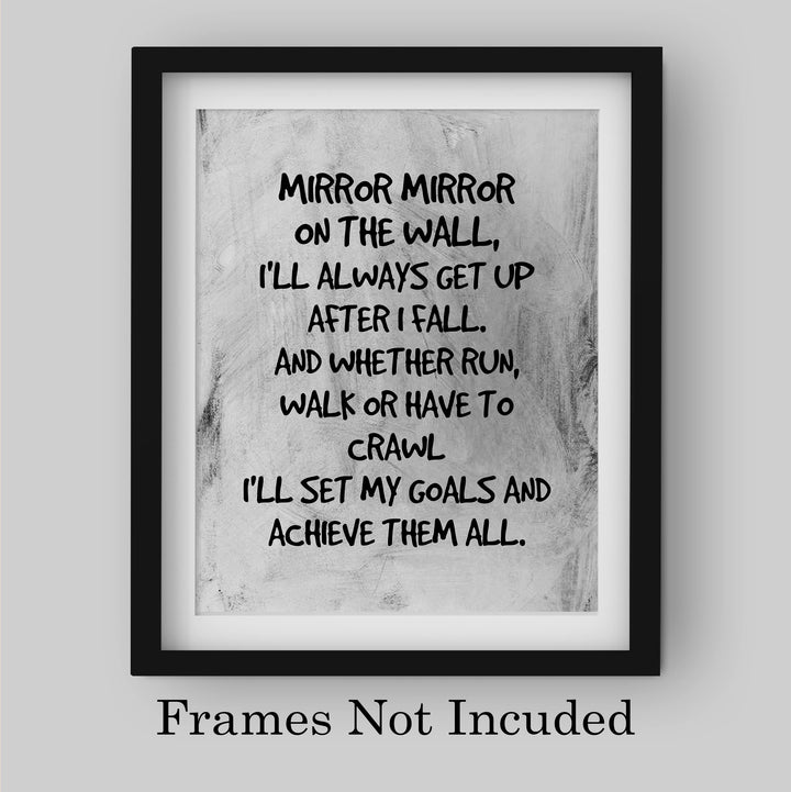 Mirror Mirror on the Wall-Set My Goals Achieve Them All Motivational Quotes Wall Art -8 x 10" Inspirational Poster Print -Ready to Frame. Distressed Decor for Home-Office-Classroom &amp; Success!